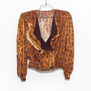 VTG Satin Cheetah Front Button Top